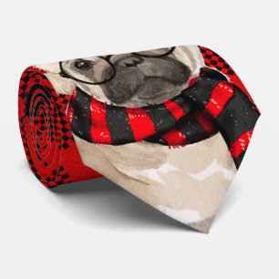 Pug Dog met Red Pset Holiday Kerstmis Stropdas