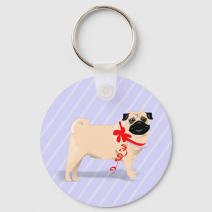 Pug Dog met Red Ribbon Sleutelhanger