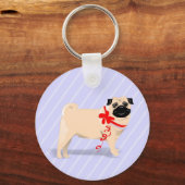 Pug Dog met Red Ribbon Sleutelhanger (Voorkant)