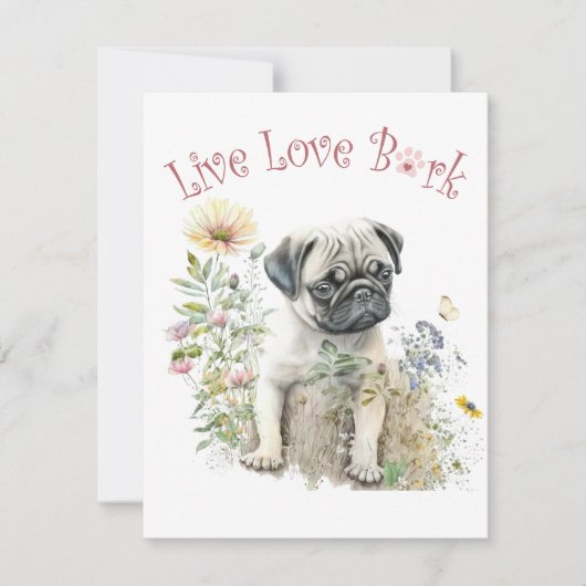 Pug Dog Mom Floral Notitiekaartje (Voorkant)