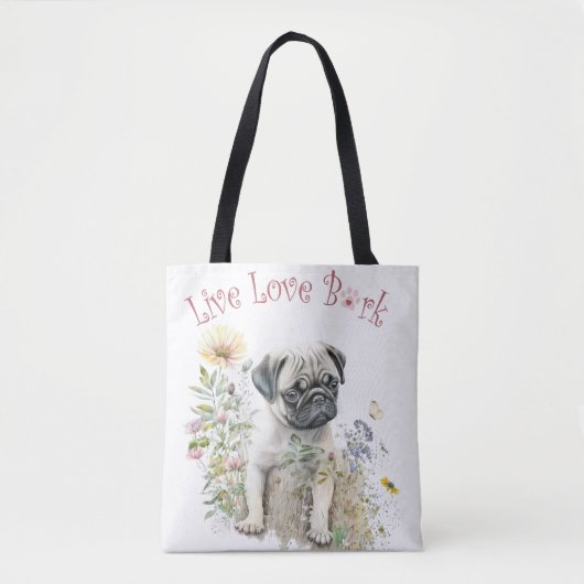 Pug Dog Mom Floral Tote Bag (Voorkant)