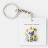 Pug Dog Mom Schattigee Waterverf Bloemen Gepersona Sleutelhanger (Voorkant)