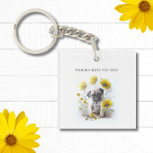 Pug Dog Mom Schattigee Waterverf Bloemen Gepersona Sleutelhanger