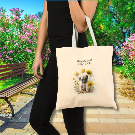 Pug Dog Mom Schattigee Waterverf Bloemen Gepersona Tote Bag