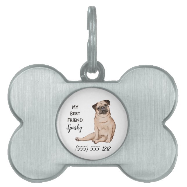 Pug Dog My Best Friend Custom Dog Name Bone Huisdieren Naamplaatje (voorkant)