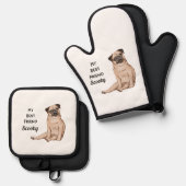 Pug Dog My Best Friend Custom Name Ovenwant & Pannenlap Set (Voorkant / Achterkant)