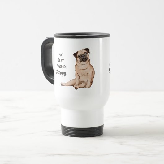 Pug Dog My Best Friend Custom Name Reisbeker (Voorkant links)