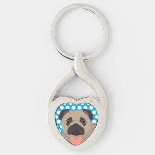 Pug Dog op blauw gestippeld Sleutelhanger