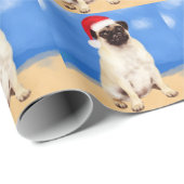 Pug Dog Op Strand Kerstmis Santa Hoed Cadeaupapier (Rol Hoek)
