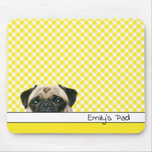 Pug Dog op Yellow Gingham Muismat