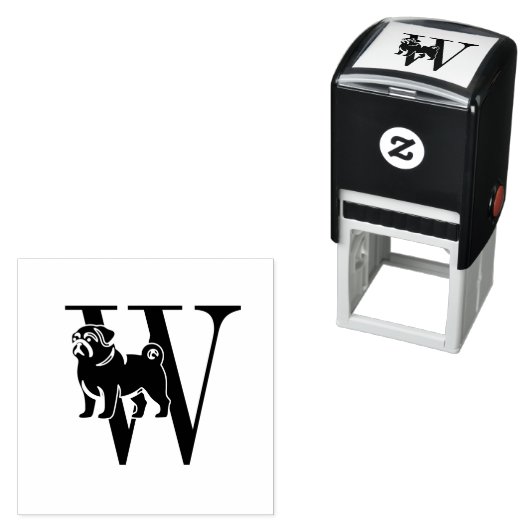 Pug Dog Over Eenvoudig Enkelvoudig Initiaal #3 Zelfinktende Stempel (In situ)