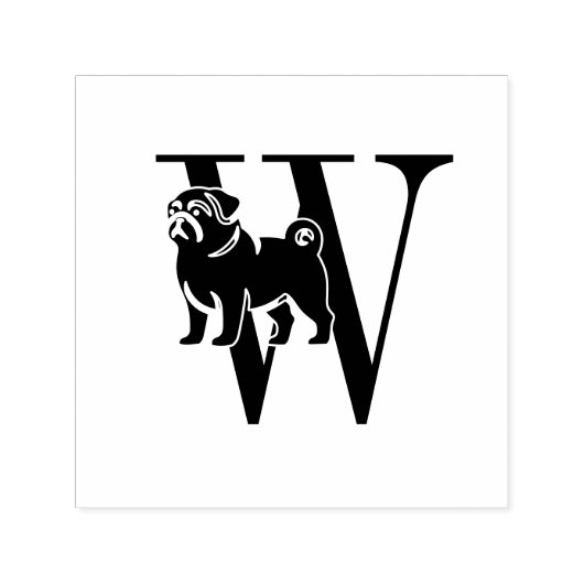 Pug Dog Over Eenvoudig Enkelvoudig Initiaal #3 Zelfinktende Stempel (Design)