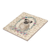 Pug Dog Paw Print Floral Cute Beige Tegeltje (Zijkant)