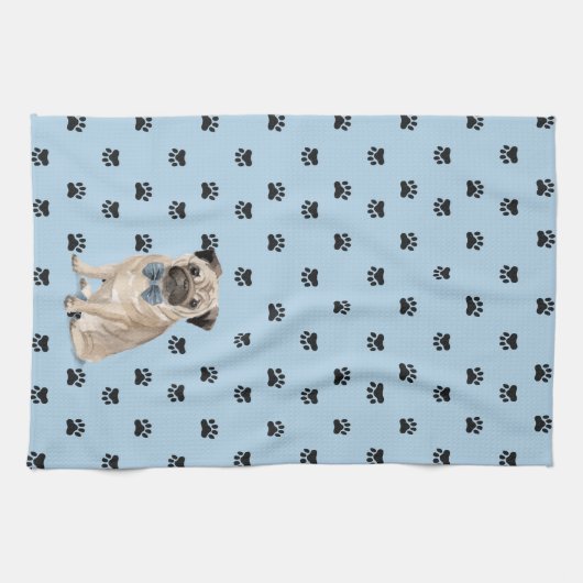 Pug Dog Paw Printerpatroon Theedoek (Horizontaal)