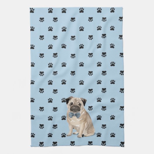 Pug Dog Paw Printerpatroon Theedoek (Verticaal)