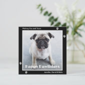 Pug Dog Paw Prints Pet Photo Black Holiday Card Feestdagenkaart (Staand voorkant)