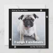 Pug Dog Paw Prints Pet Photo Black Holiday Card Feestdagenkaart (Voorkant)