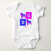 Pug Dog & Paw Roze en Blauw Romper (Voorkant)