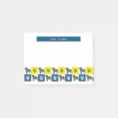 Pug Dog & Paw Yellow & Blue Grid Silhouette Post-it® Notes (Voorkant)