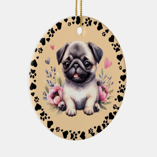 Pug Dog Paws Hearts Lijst Pet Foto Toscaans Keramisch Ornament (Rechts)
