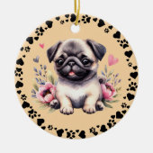 Pug Dog Paws Hearts Lijst Pet Foto Toscaans Keramisch Ornament (Voorkant)