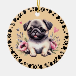 Pug Dog Paws Hearts Lijst Pet Foto Toscaans Keramisch Ornament
