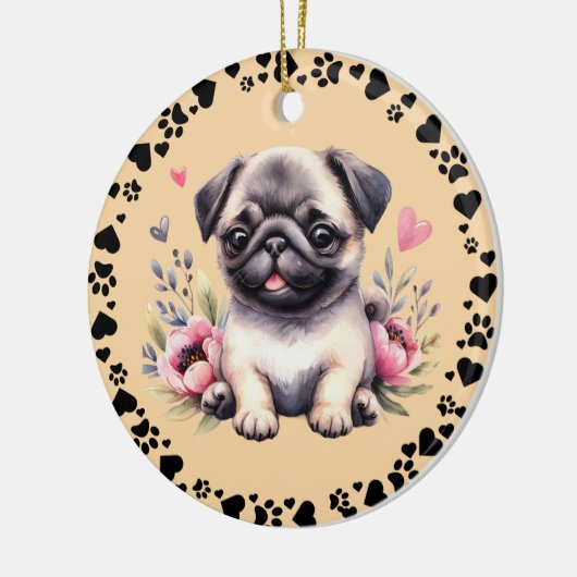 Pug Dog Paws Hearts Lijst Pet Foto Toscaans Keramisch Ornament (Links)