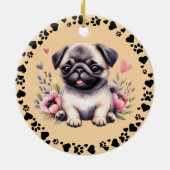 Pug Dog Paws Hearts Lijst Pet Foto Toscaans Keramisch Ornament (Achterkant)
