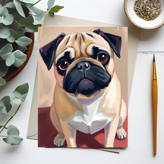 Pug Dog Pet Painting Briefkaart