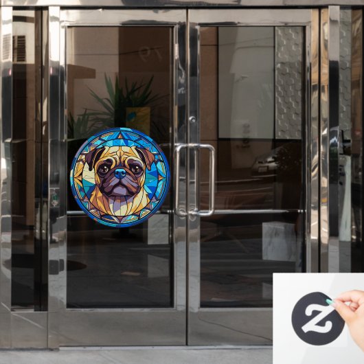 Pug Dog Pet Ras Waterverf Faux Glas in lood Raamsticker (Kantoordeur)