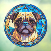 Pug Dog Pet Ras Waterverf Faux Glas in lood Raamsticker (Vel 3)