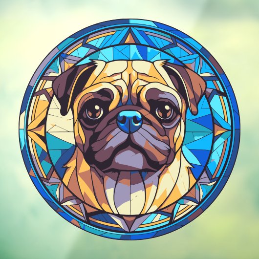 Pug Dog Pet Ras Waterverf Faux Glas in lood Raamsticker (Vel 3)