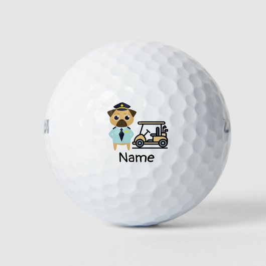 PUG Dog Pilot Aviation Industry met golfkarretje Golfballen (Voorkant)