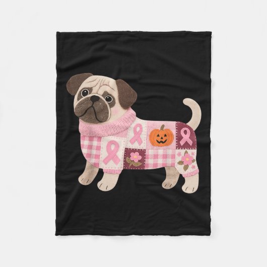 Pug Dog Pink Ribbon Borstkanker Pug Pattern Felt Fleece Deken (Voorkant)