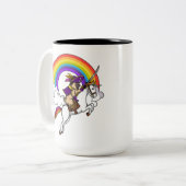 Pug Dog Pirate Riding Magical Unicorn Rainbow Tweekleurige Koffiemok (Voorkant links)