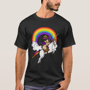 Pug Dog Pirate Riding Unicorn Magische Regenboog F T-shirt
