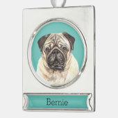 Pug Dog Portrait Persoonlijk Verzilverd Banner Ornament (Links)