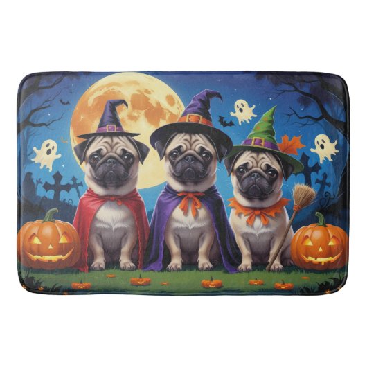 Pug Dog Pumpkin Halloween Grappig Badmat (Voorkant)
