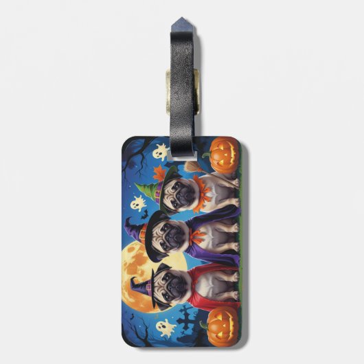 Pug Dog Pumpkin Halloween Grappig Bagagelabel (Achterkant verticaal)
