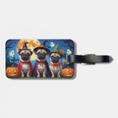 Pug Dog Pumpkin Halloween Grappig Bagagelabel (Achterkant horizontaal)