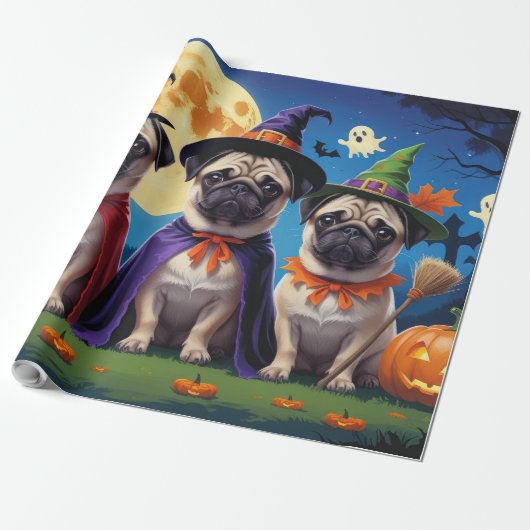 Pug Dog Pumpkin Halloween Grappig Cadeaupapier (Uitgerold)