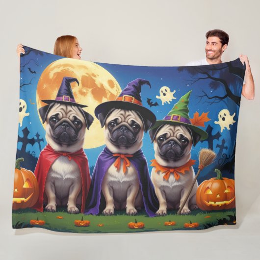 Pug Dog Pumpkin Halloween Grappig Fleece Deken (In situ)