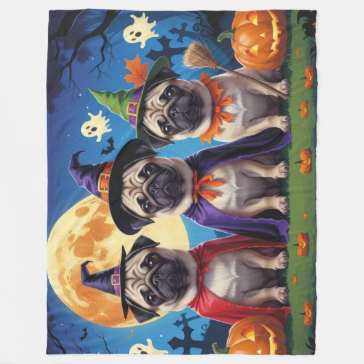 Pug Dog Pumpkin Halloween Grappig Fleece Deken (Voorkant)