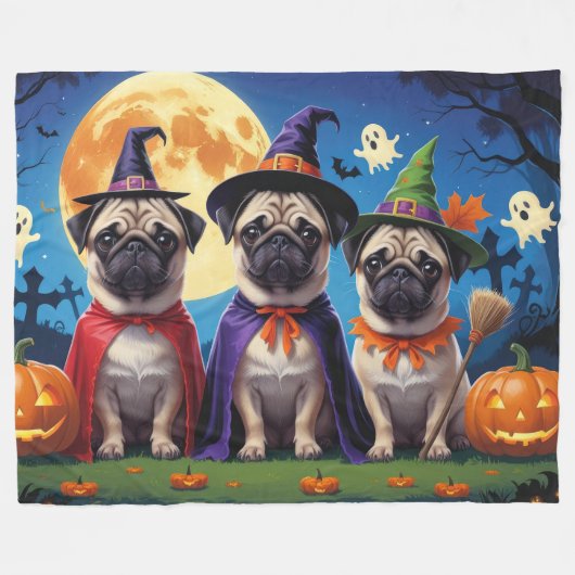 Pug Dog Pumpkin Halloween Grappig Fleece Deken (Voorkant (Horizontaal))