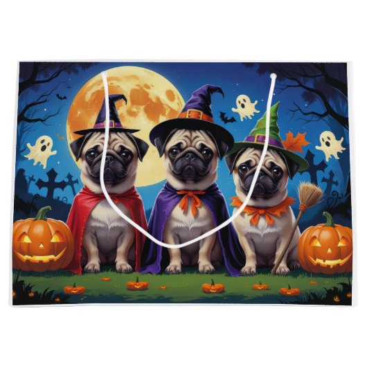 Pug Dog Pumpkin Halloween Grappig Groot Cadeauzakje (Voorkant)