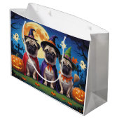 Pug Dog Pumpkin Halloween Grappig Groot Cadeauzakje (Achterkant Gekanteld)