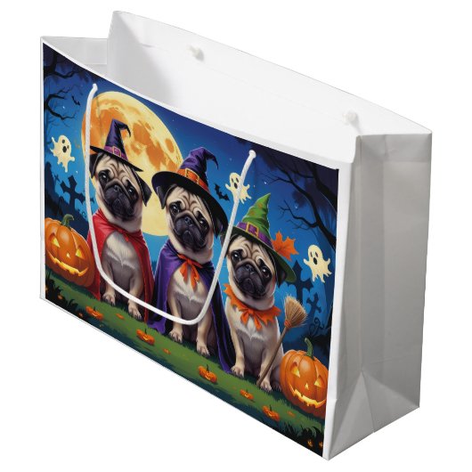 Pug Dog Pumpkin Halloween Grappig Groot Cadeauzakje (Voorkant Gekanteld)