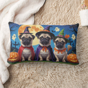Pug Dog Pumpkin Halloween Grappig Kussen