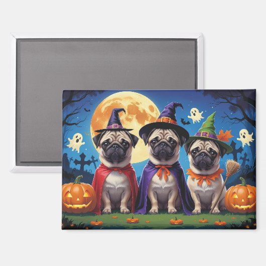 Pug Dog Pumpkin Halloween Grappig Magneet (Voorkant / Achterkant)