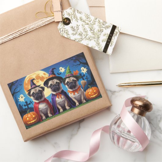 Pug Dog Pumpkin Halloween Grappig Rechthoekige Sticker (Geschenken)